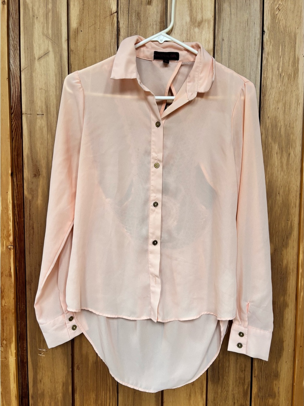 Material Girl Peach Long Sleeve High-Low Blouse with Crochet Lace Back - Size M